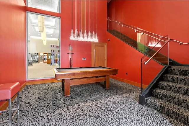 20 W St Unit 15H, New York City, NY 10004 - playroom featuring a high ceiling, carpet flooring, and pool table