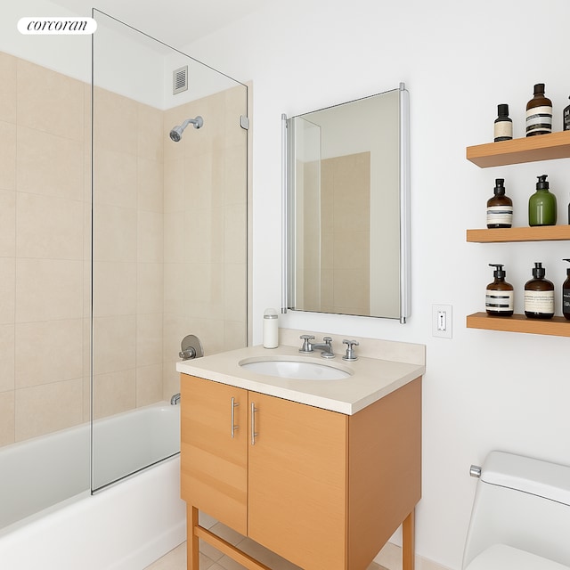151 E 58th St Unit 42C, New York City, NY 10022 - full bathroom with vanity, shower / bathtub combination, and toilet