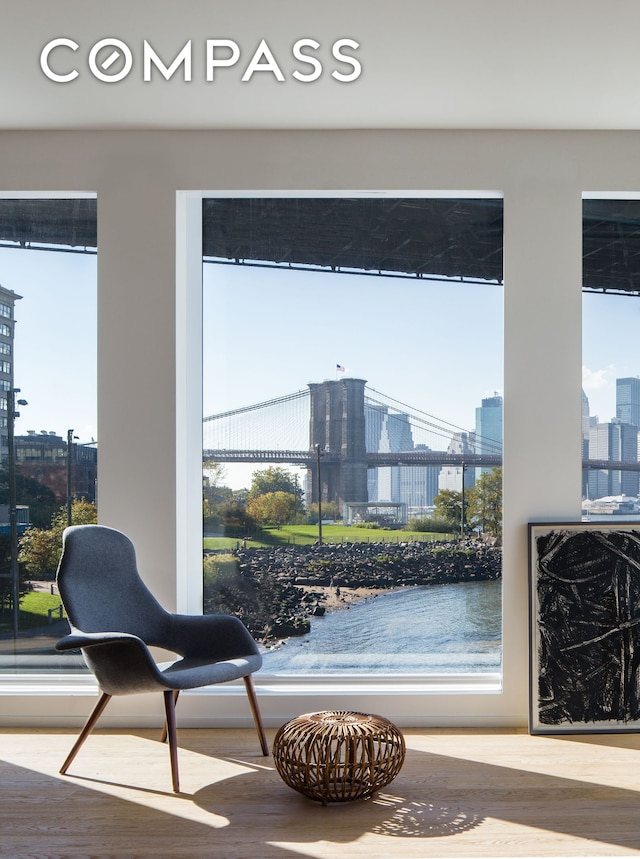 1 John St Unit 3B, New York City, NY 11201 - living area featuring a view of city, wood finished floors, and plenty of natural light