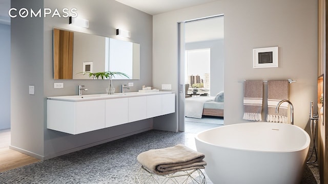 1 John St Unit 3B, New York City, NY 11201 - ensuite bathroom featuring double vanity and a freestanding bath