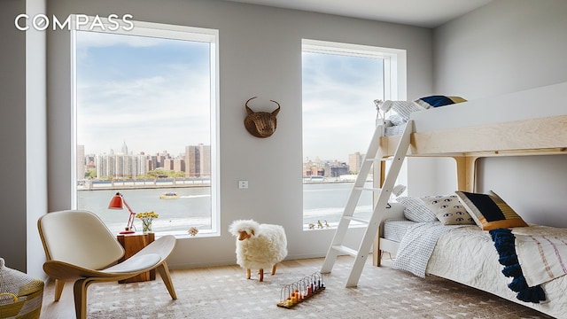 1 John St Unit 3B, New York City, NY 11201 - bedroom with a view of skyline and baseboards