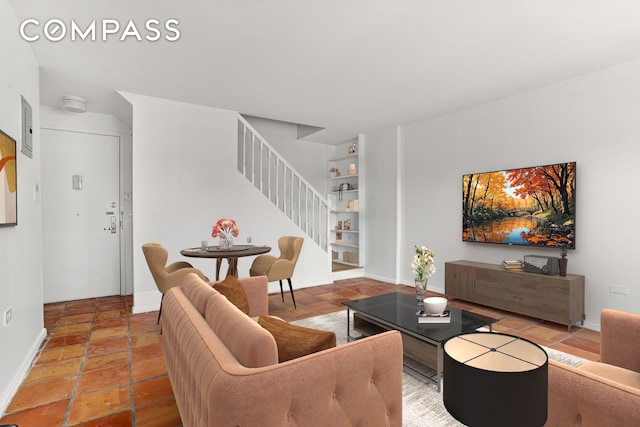609 Columbus Ave Unit 14E, New York City, NY 10024 - living area with stairs and built in features
