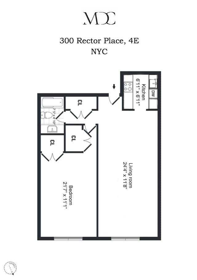 300 Rector Pl Unit 4E, New York City, NY 10280 - view of room layout
