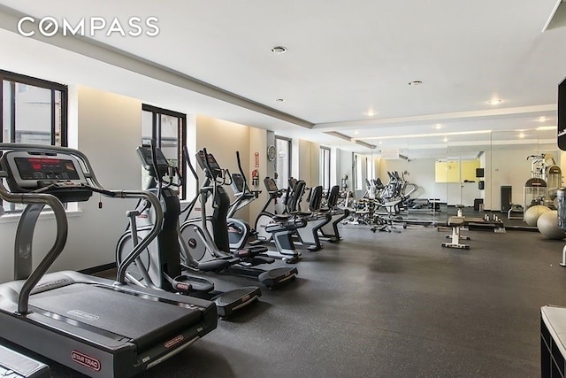 300 Rector Pl Unit 4E, New York City, NY 10280 - gym with recessed lighting