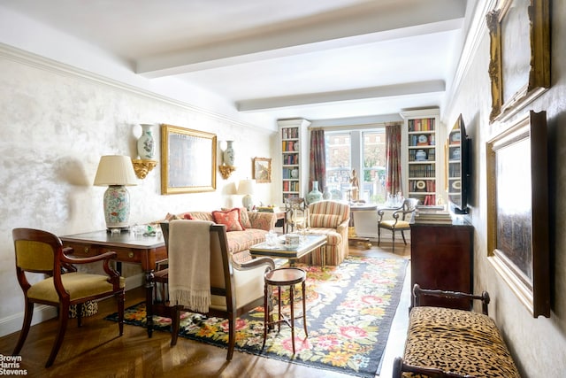 575 Park Ave Unit 509, New York City, NY 10065 - living area with beam ceiling and baseboards