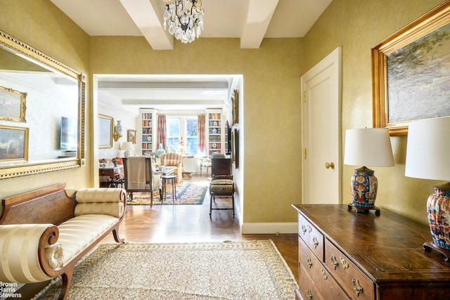 575 Park Ave Unit 509, New York City, NY 10065 - corridor with dark wood-type flooring and a chandelier