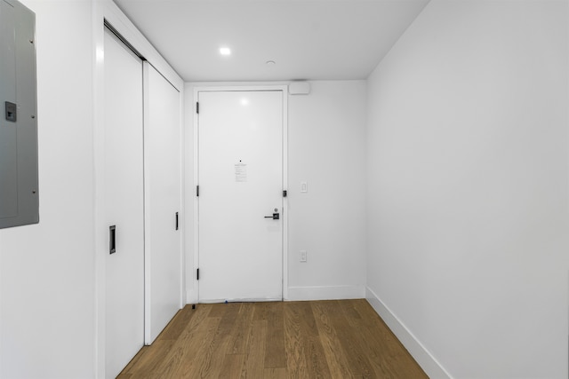 11 Hancock Pl Unit 304, New York City, NY 10027 - corridor featuring wood finished floors, electric panel, baseboards, and recessed lighting