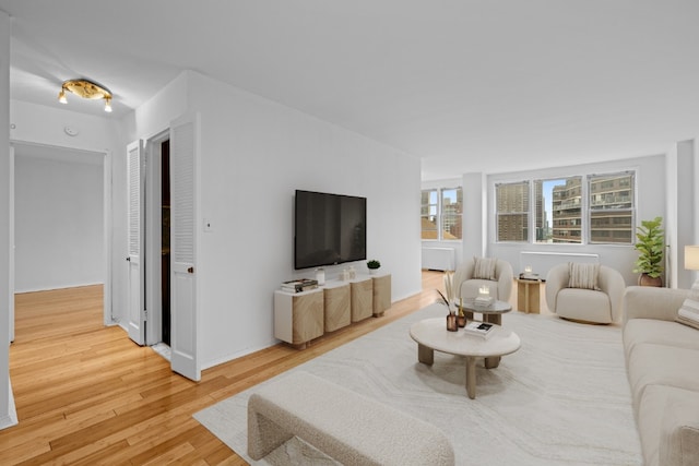 201 E 36th St Unit 14F, New York City, NY 10016 - living room with light wood-type flooring and baseboards