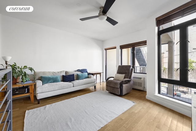 715 Prospect Pl Unit 1B, New York City, NY 11216 - living room featuring plenty of natural light, ceiling fan, and wood finished floors