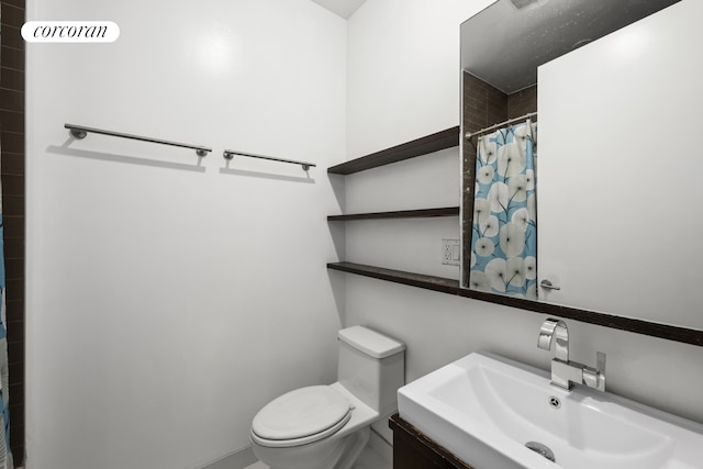 715 Prospect Pl Unit 1B, New York City, NY 11216 - bathroom featuring toilet, vanity, and a shower with curtain