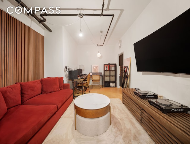 138 Broadway Unit 1D, New York City, NY 11211 - living area featuring vaulted ceiling
