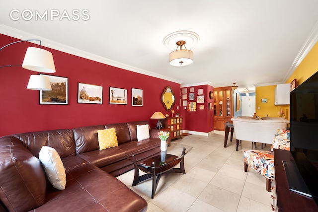 301 E 62nd St Unit 2K, New York City, NY 10065 - living room featuring crown molding and light tile patterned floors