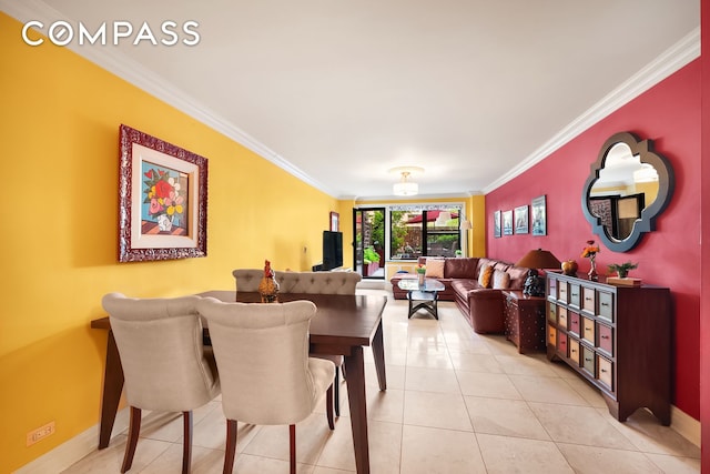 301 E 62nd St Unit 2K, New York City, NY 10065 - dining area featuring ornamental molding, light tile patterned floors, and baseboards