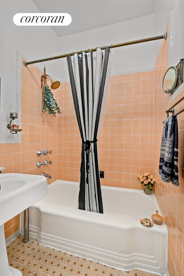 269 Clinton Ave Unit C1, New York City, NY 11205 - full bath featuring tile walls, shower / tub combo, and tile patterned flooring