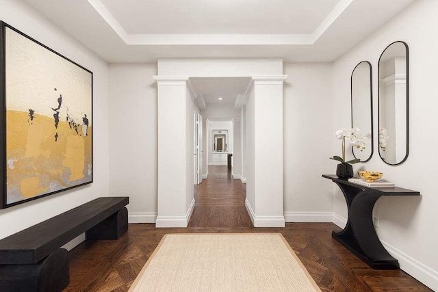 50 Riverside Dr Unit 10B, New York City, NY 10024 - hall featuring a raised ceiling, baseboards, and recessed lighting