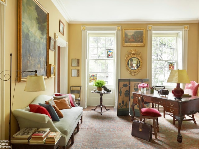203 Prince St, New York City, NY 10012 - living area featuring healthy amount of natural light and ornamental molding