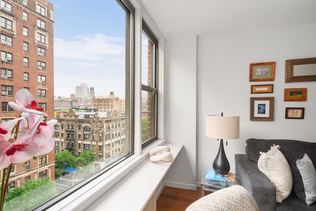 200 W 79th St Unit 9J, New York City, NY 10024 - sitting room featuring a city view and wood finished floors
