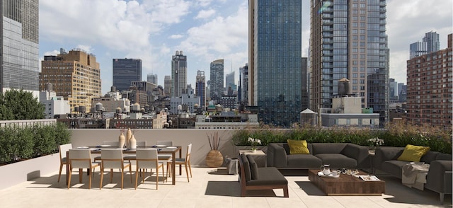 128 W 23rd St Unit 15B, New York City, NY 10011 - view of patio / terrace with an outdoor hangout area, a skyline view, and outdoor dining area