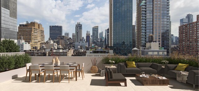 128 W 23rd St Unit 15B, New York City, NY 10011 - view of patio / terrace with an outdoor living space, a skyline view, and outdoor dining area