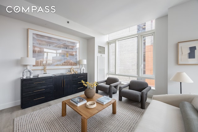 70 Little W St Unit 7L, New York City, NY 10004 - living area featuring light wood finished floors and baseboards
