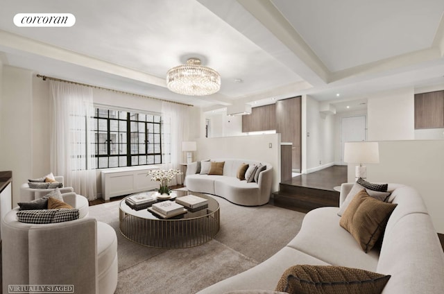 10 Park Ave Unit 3Ab, New York City, NY 10016 - living room with a chandelier, dark wood finished floors, and recessed lighting