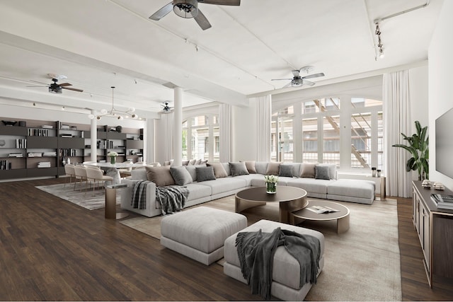 152 Wooster St Unit 2A, New York City, NY 10012 - living room with a ceiling fan, wood finished floors, and track lighting