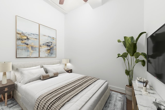 152 Wooster St Unit 2A, New York City, NY 10012 - bedroom with wood finished floors, ceiling fan, and baseboards