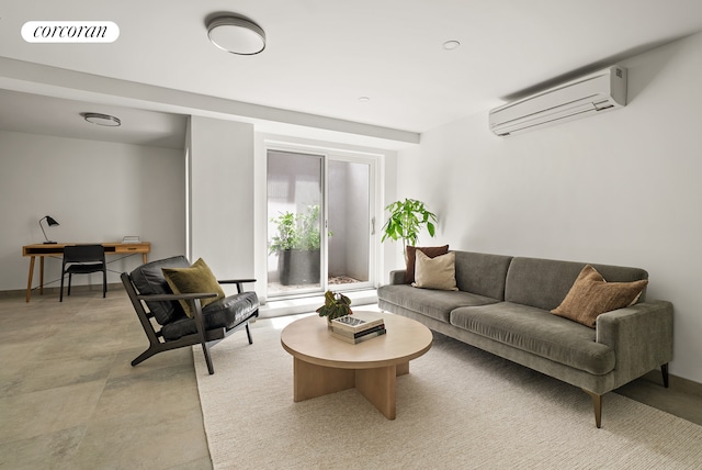 291 6th Ave Unit 1, New York City, NY 11215 - living area with a wall mounted AC, a desk, and concrete floors