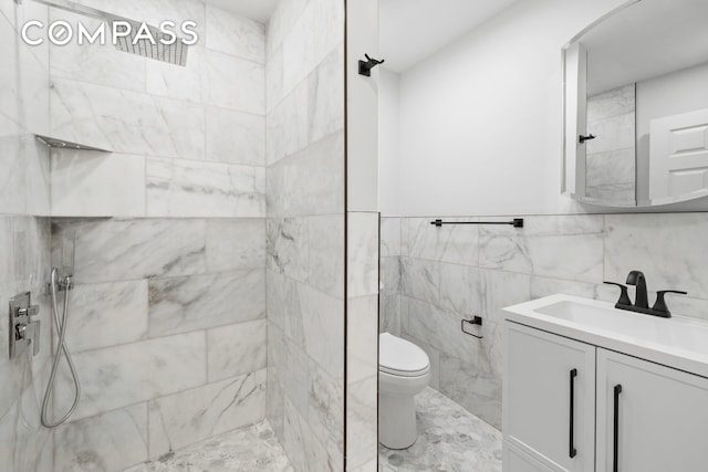 1604 Lexington Ave, New York City, NY 10029 - bathroom featuring tile walls, vanity, a tile shower, and toilet
