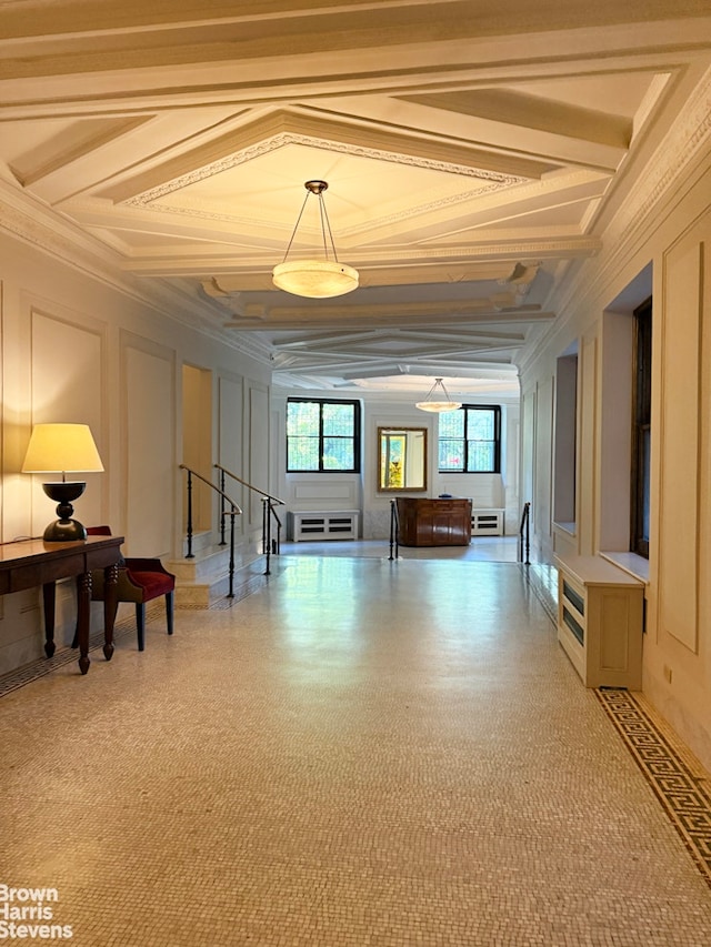 210 Riverside Dr Unit 10F, New York City, NY 10025 - common area with crown molding and coffered ceiling