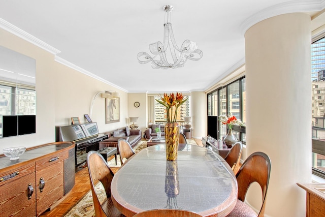 167 E 61st St Unit 11B, New York City, NY 10065 - dining space with a chandelier and ornamental molding