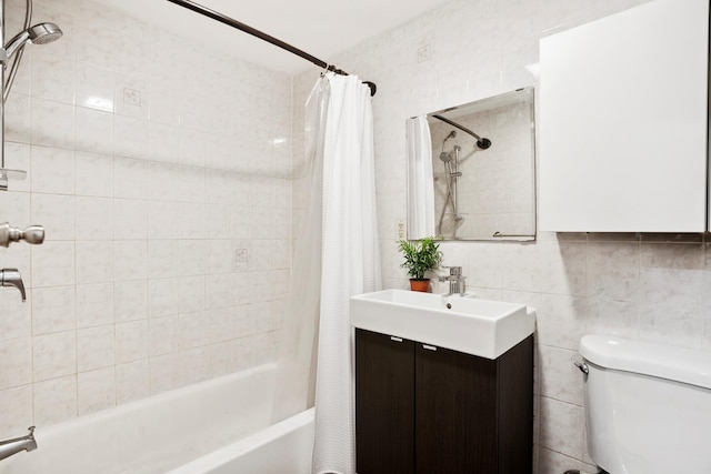 4606 6th Ave Unit B2, New York City, NY 11220 - bathroom featuring shower / bath combination with curtain, vanity, and tile walls