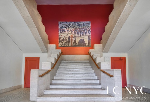 310 Riverside Dr Unit 1804, New York City, NY 10025 - staircase with baseboards and an accent wall