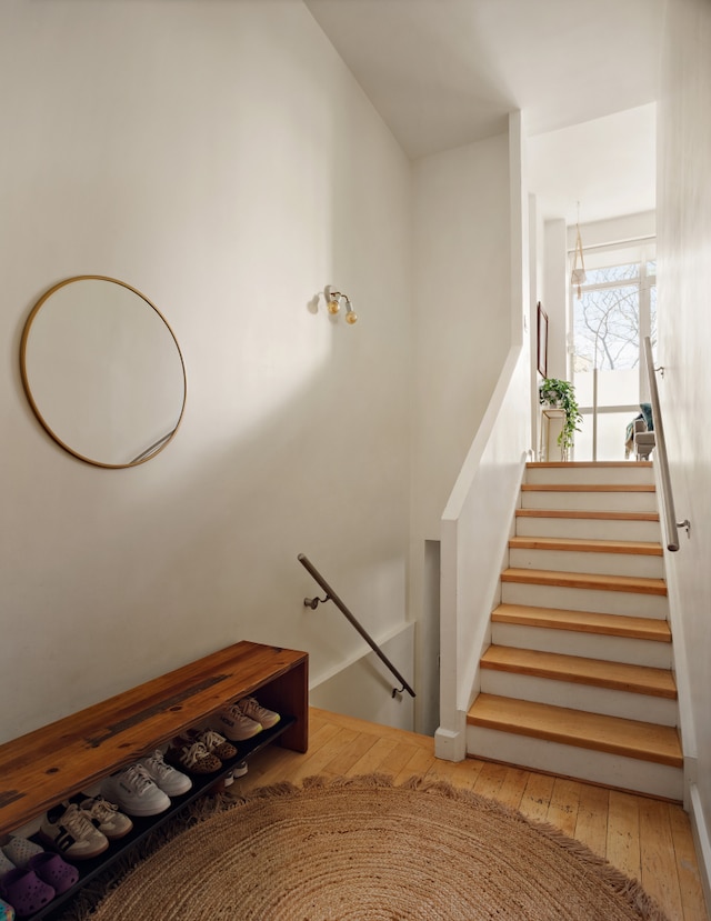 136 Powers St Unit 1G, New York City, NY 11211 - stairway with hardwood / wood-style flooring