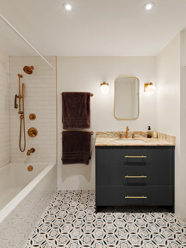 136 Powers St Unit 1G, New York City, NY 11211 - full bath with vanity, shower / bath combination, and recessed lighting