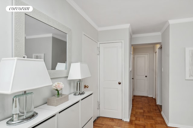 233 E 70th St Unit 8T, New York City, NY 10021 - hallway featuring ornamental molding and baseboards