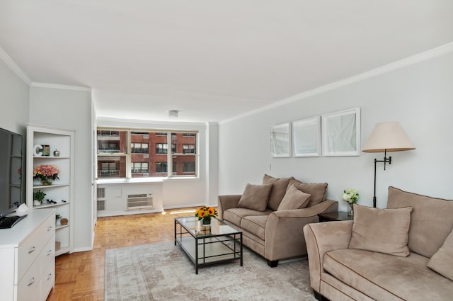 233 E 70th St Unit 8T, New York City, NY 10021 - living area featuring ornamental molding and an AC wall unit
