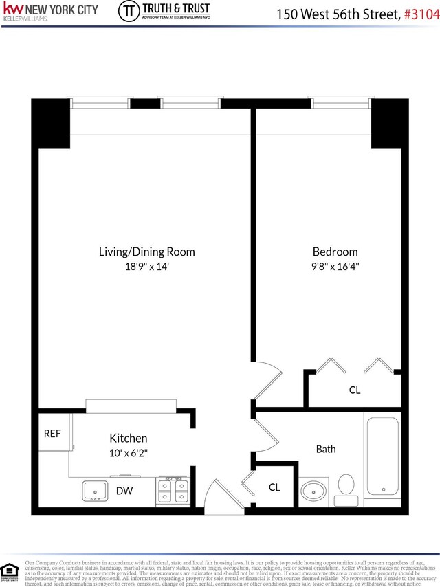 150 W 56th St Unit 3104, New York City, NY 10019 - home floor plan