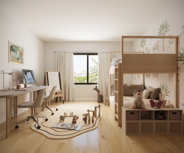 228 13th St Unit 201, New York City, NY 11215 - bedroom with wood finished floors, a desk, and baseboards