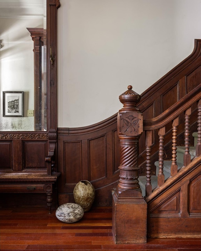 208 Garfield Place, New York City, NY 11215 - stairway featuring wainscoting and wood finished floors