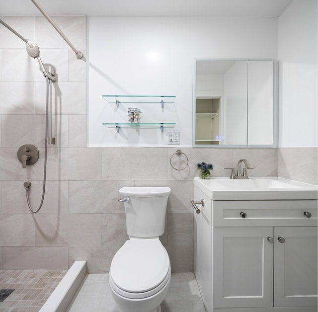 208 Garfield Place, New York City, NY 11215 - full bathroom featuring tiled shower, vanity, and tile walls