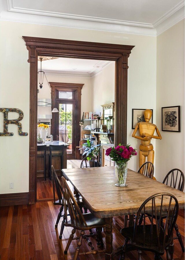 208 Garfield Place, New York City, NY 11215 - dining room with ornamental molding and dark wood finished floors