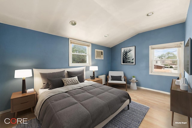 3707 Quentin Rd, New York City, NY 11234 - bedroom featuring radiator heating unit, wood finished floors, vaulted ceiling, baseboards, and recessed lighting