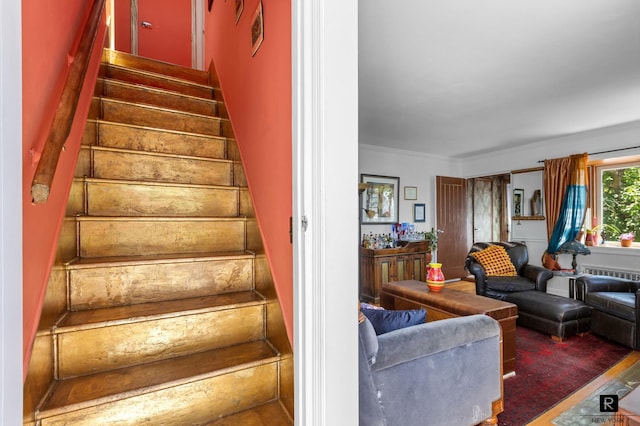 37 Centre St, New York City, NY 10464 - staircase featuring crown molding