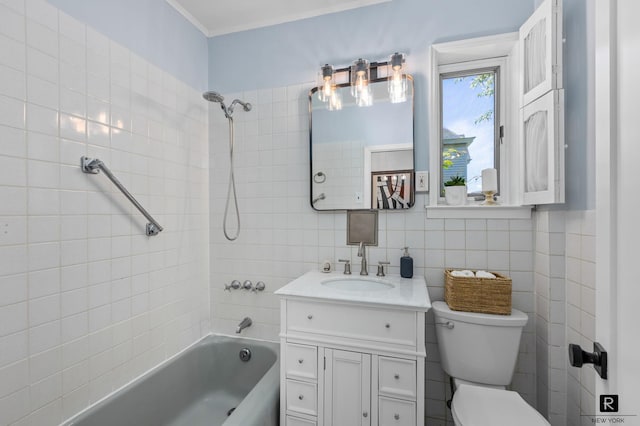 25 Bay St, New York City, NY 10464 - full bath featuring vanity, shower / bathtub combination, tile walls, and tasteful backsplash
