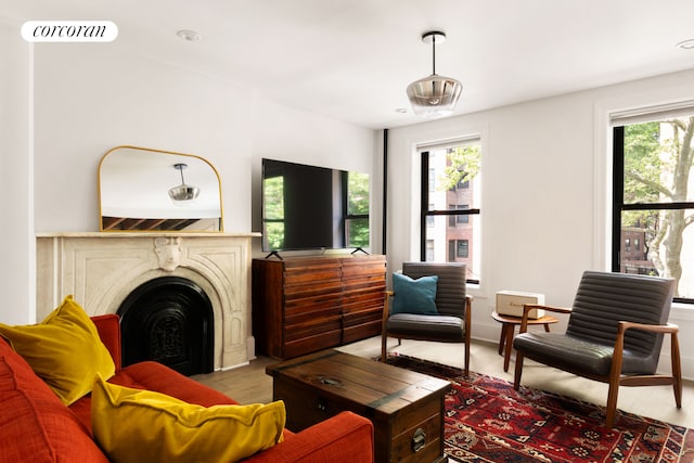 181 Waverly Ave, New York City, NY 11205 - living area with wood finished floors and a fireplace