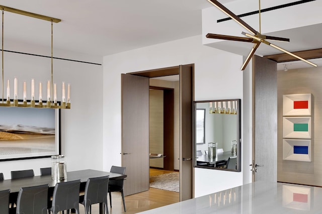 551 W 21st St Unit 16-B, New York City, NY 10011 - dining space featuring ceiling fan
