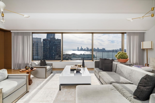 551 W 21st St Unit 16-B, New York City, NY 10011 - living room featuring a view of skyline and wood finished floors