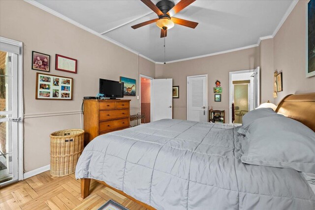 750 Kappock St Unit 1A, New York City, NY 10463 - bedroom featuring ornamental molding, ceiling fan, and baseboards