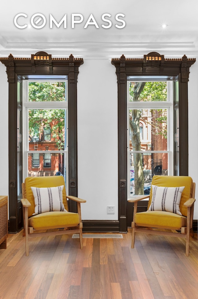 64 Clifton Place, New York City, NY 11238 - sitting room featuring wood finished floors, recessed lighting, and ornamental molding